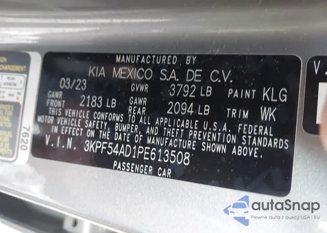 2023 Kia Forte Gt-Line из США, поврежденный, VIN 3KPF54AD1PE613508